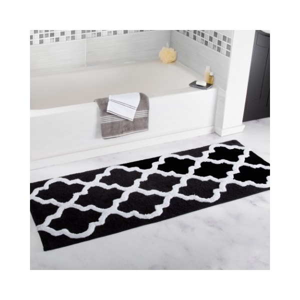 Hastings Home 100 Percent Cotton Trellis Bathroom Mat - 24x60 inches - Black 663069MER - main